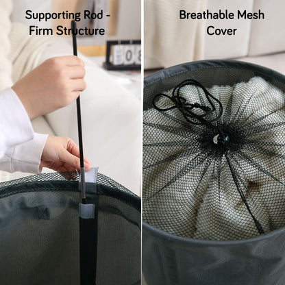 Laundry Basket Foldable Hamper With Wheels, Grey