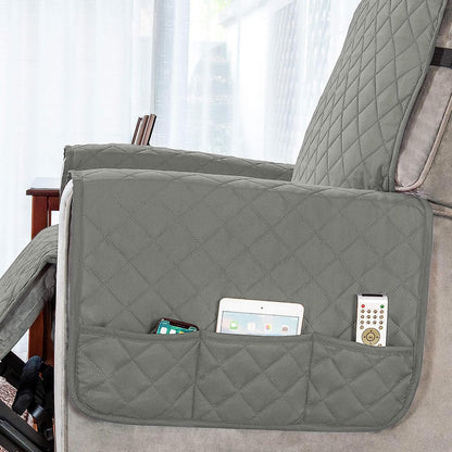Quilted Recliner Chair Cover With Side Pockets for 1 Seater Sofa, Light Grey