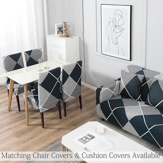 Buy Blue Rhombus Printed matching Elastic covers for chairs and sofas
