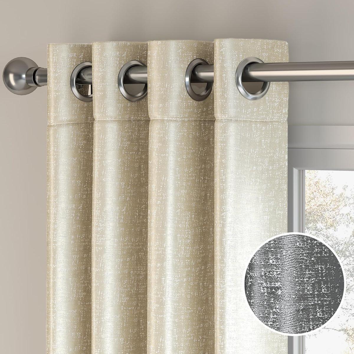 HOKIPO Imperia Eyelet Curtains, 7 Feet Long - Sand - image 7