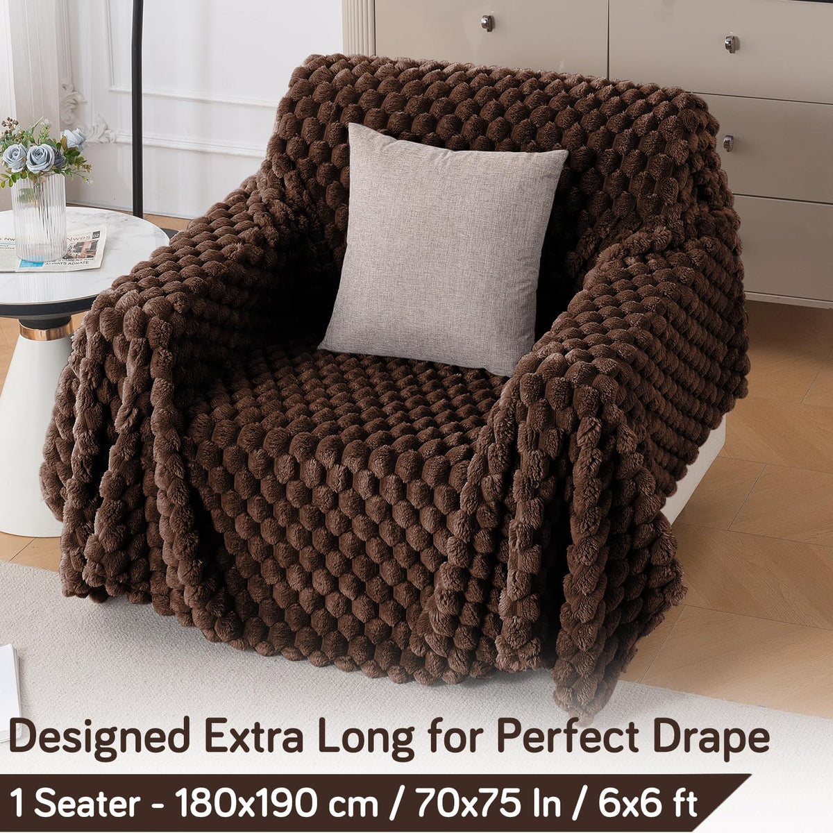 Luxury Rabbit Wool Plush Sofa Fluffy Throw, Dark Chocolate