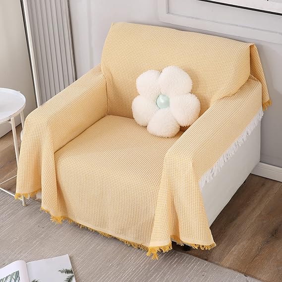 Elegant Yellow colour polycotton sofa throw of size 180(D)x180(L) for single seater sofa chair 

