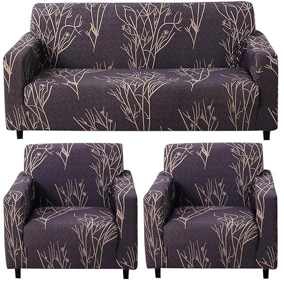 140 GSM Elastic Stretchable Sofa Slipcover Protector, Dark Coffee Twigs