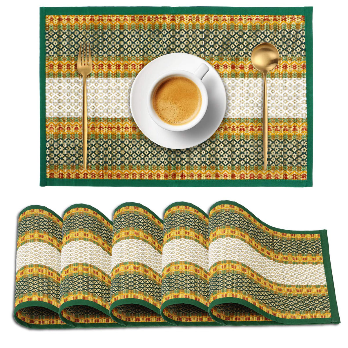 Handmade Madurkathi River Grass Dining Table Mats, Green