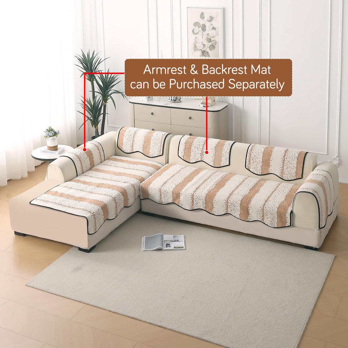 Luxury Wavy Mat with Anti Slip Backing  L Shape Sofa Cover Seat Mat - Desert Brown