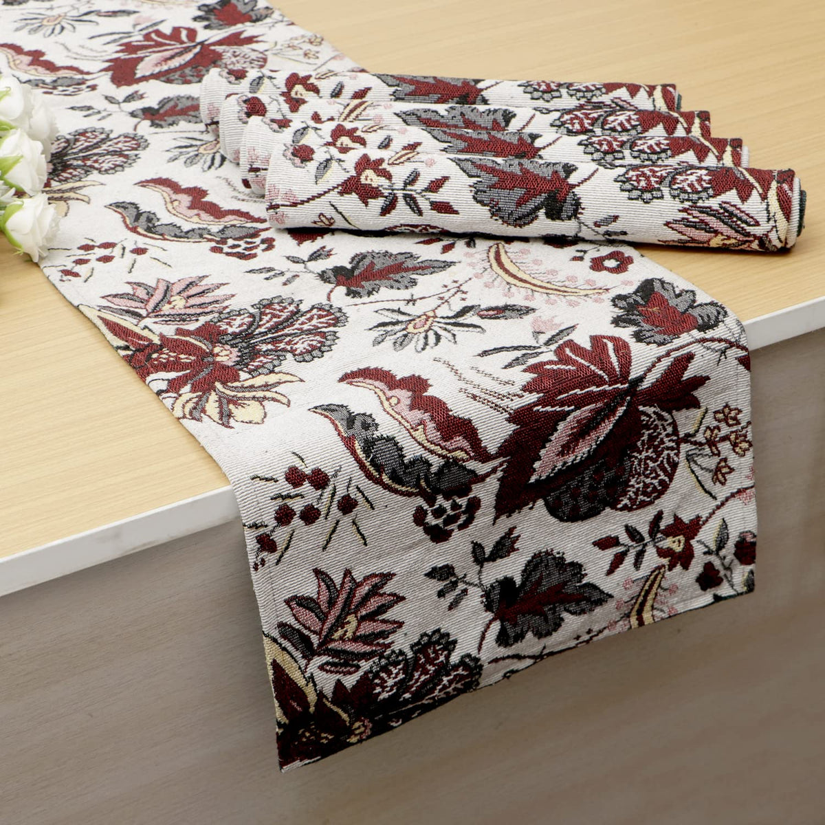 Cotton Jacquard Dining Table Mats, White Spring Flower