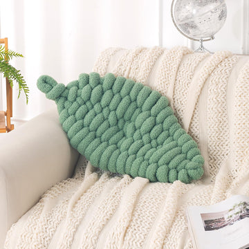 HOKIPO Leaf Shaped Plush Cushion for Sofa, Chair & Bed, 62 cm, Light Green
