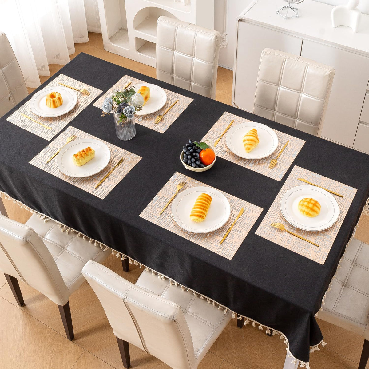 Metallic Glow Shining Mats for Dining Table, Tree Bark - Beige Gold