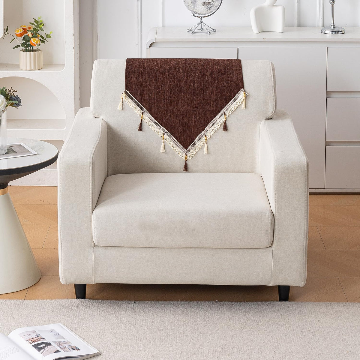 Serenity Tassel Chenille Sofa Cover with Tassel – Chestnut Luxe
