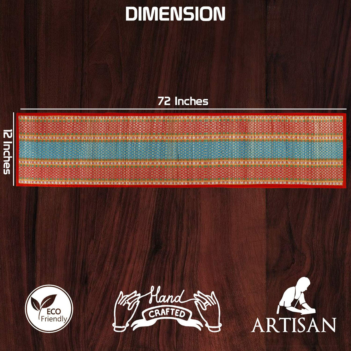 Buy Red Colour Natural Handmade Madurkathi Table Runners Size for 180 cm (W - 12 x L 72 inches) | HOKIPO