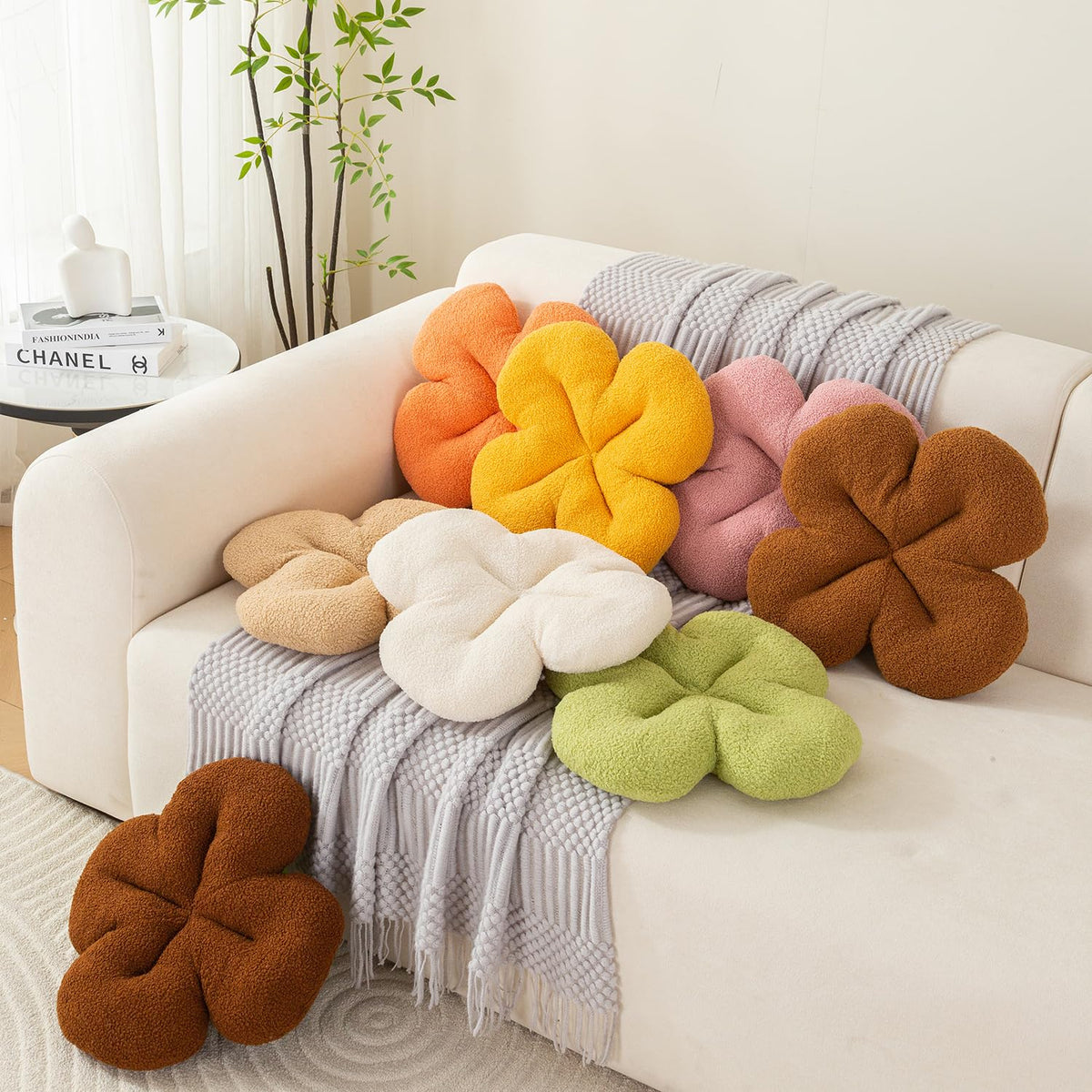 HOKIPO Floral Throw Pillow for Bed, Sofa & Couch | Soft Plush Flower Cushion Decorative Accent Pillow for Living Room, Bedroom & Nursery| 46 cm, Brown (AR-6728-BR)