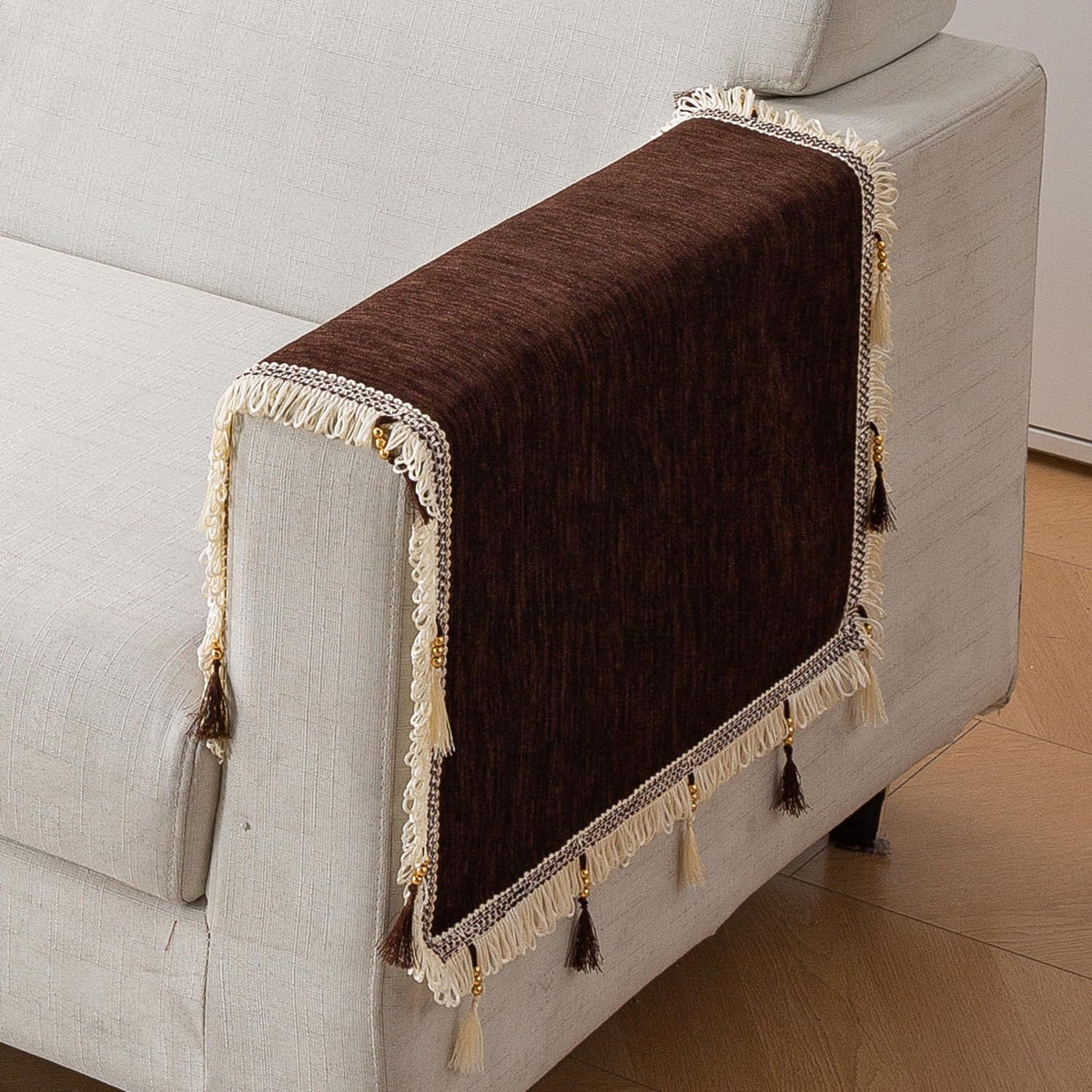 Serenity Tassel Chenille Sofa Cover with Tassel – Chestnut Luxe
