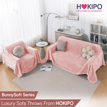 Luxury Rabbit Wool Plush Sofa Throw, Flamingo Pink
