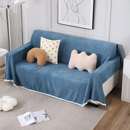 Buy 3 seater elegant Blue colour chenille sofa throw of size 180(D)x300(L)
