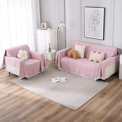 3+1 seater Pink colour chenille sofa throw set 
