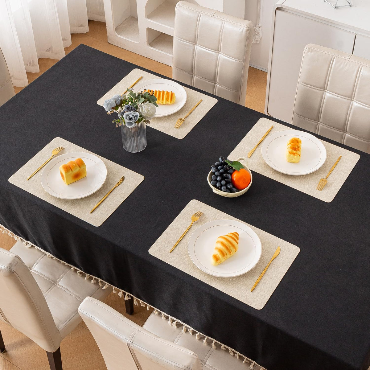 Modern Weaves Royal Luxe Faux Leather Mats for Dining Table - Vanilla Beige