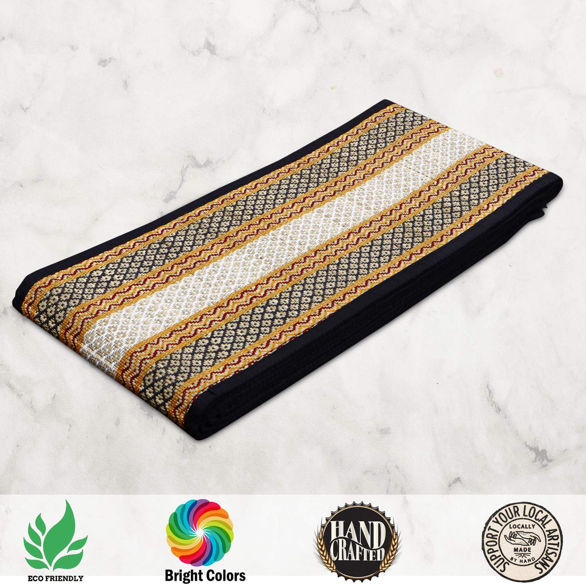Durable Black Madurkathi floor chatai mat – foldable | HOKIPO