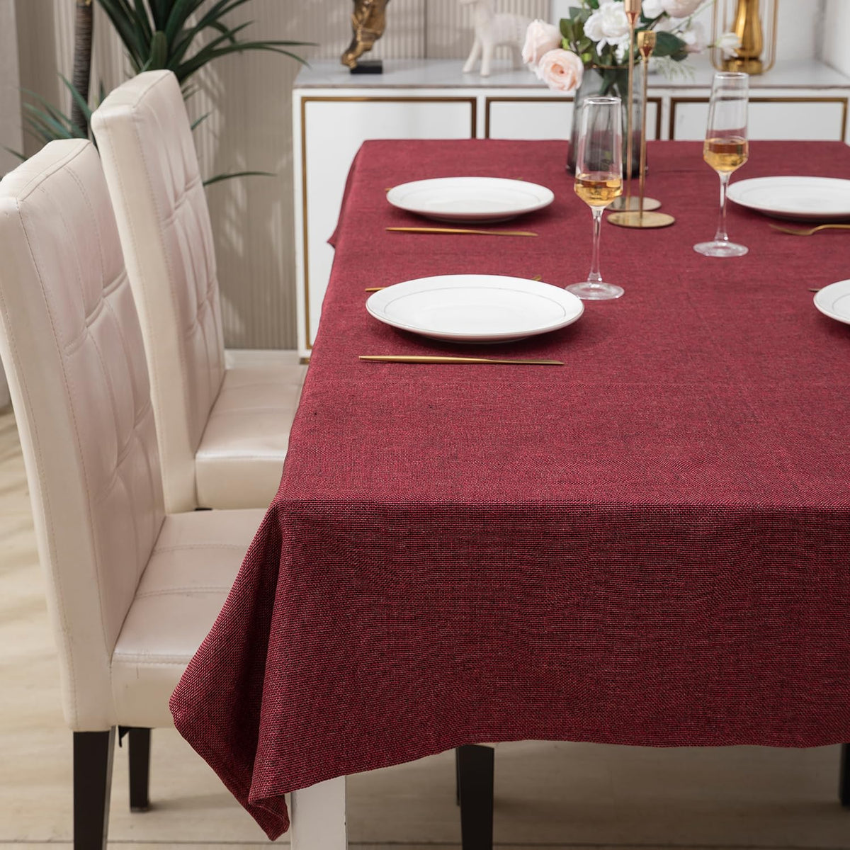 Buy maroon colour poly jute table cover cloth | HOKIPO