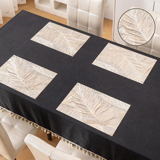 Metallic Glow Mats for Dining Table, Areca Palm Leaves - Champagne Gold