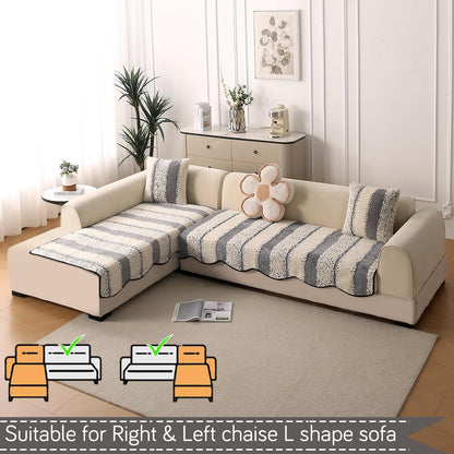 Luxury Wavy Mat with Anti Slip Backing  L Shape Sofa Cover Seat Mat - Pewter Grey