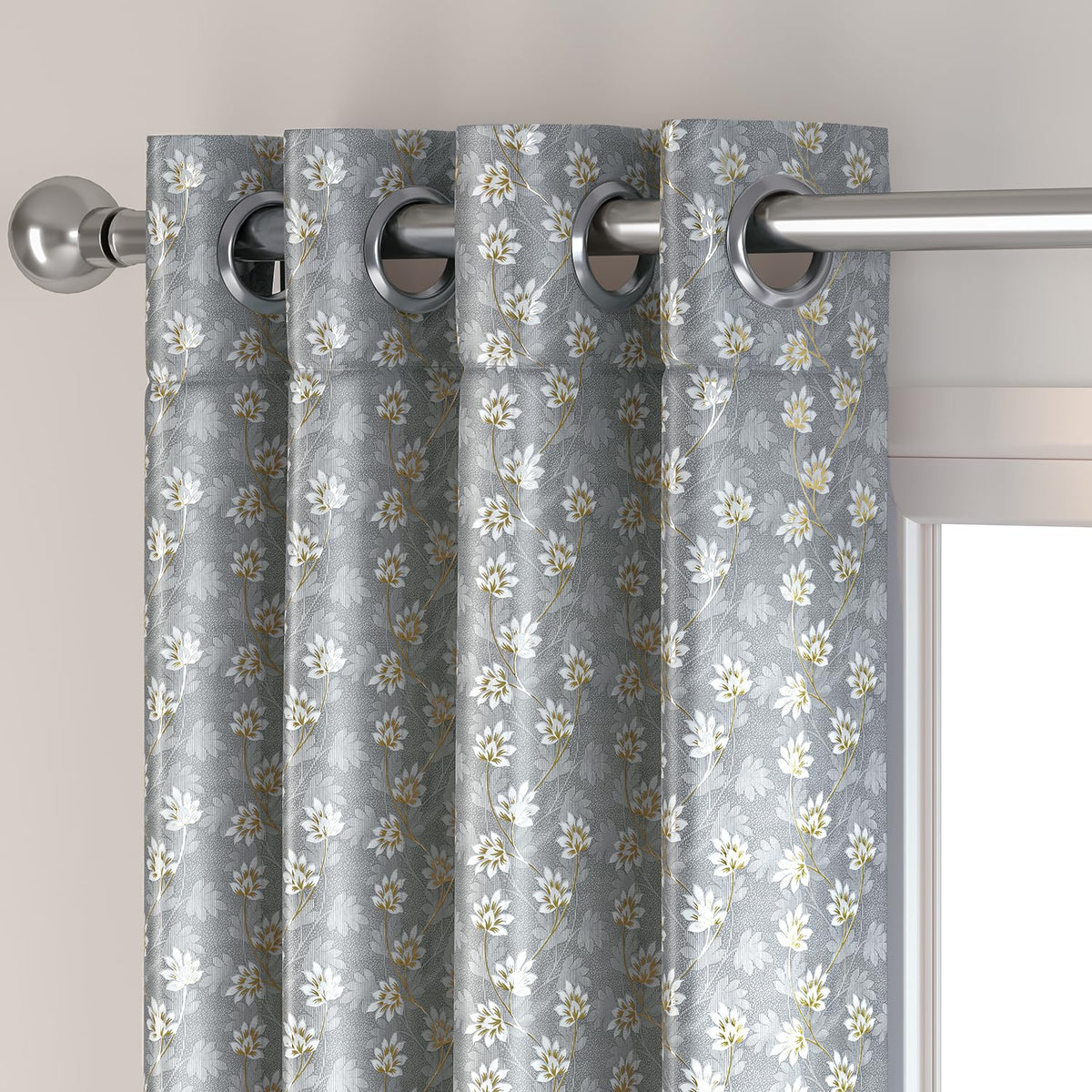 HOKIPO Vogue Shine Eyelet Curtains, 7 Feet Long - Pearl Grey - image 7