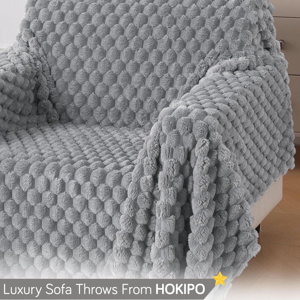 Luxury Rabbit Wool Plush Sofa Throw, Moon Grey