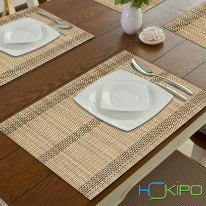 Reversible Bamboo Table Mats for Dining Table, Set of 4 Placemats, 45x30 cm, Hazel Wood