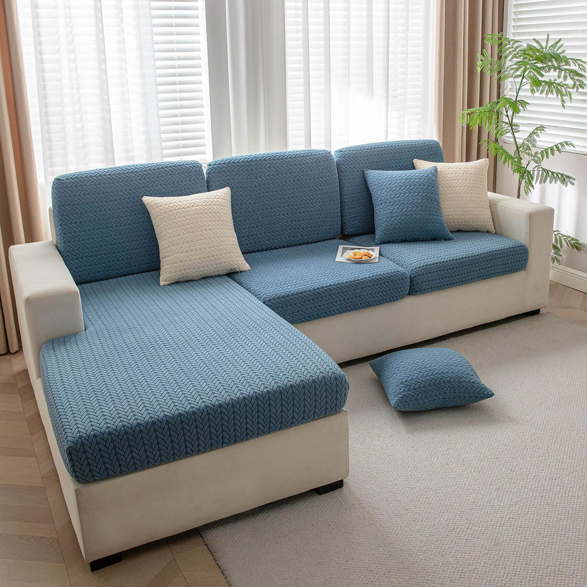 Luxurious Dark Blue Colour Grid Jacquard Sofa Pillow Cover