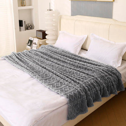 220 GSM Flannel AC Throw Blanket Double Bed Queen, 200x230 cm / 6.5x7.5 feet, Dark Grey