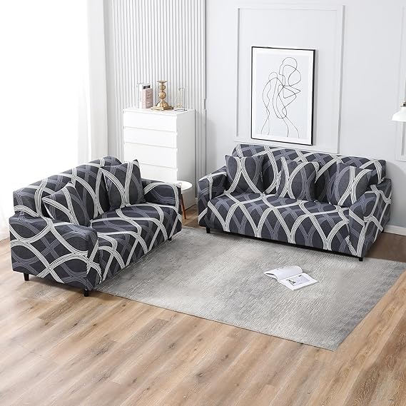 Elastic Stretchable Printed Sofa Cover, Shadow Grey