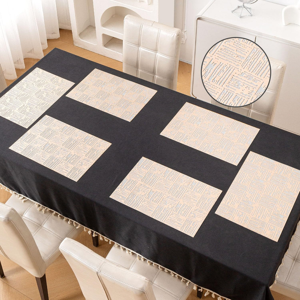 Metallic Glow Shining Mats for Dining Table, Tree Bark - Beige Gold