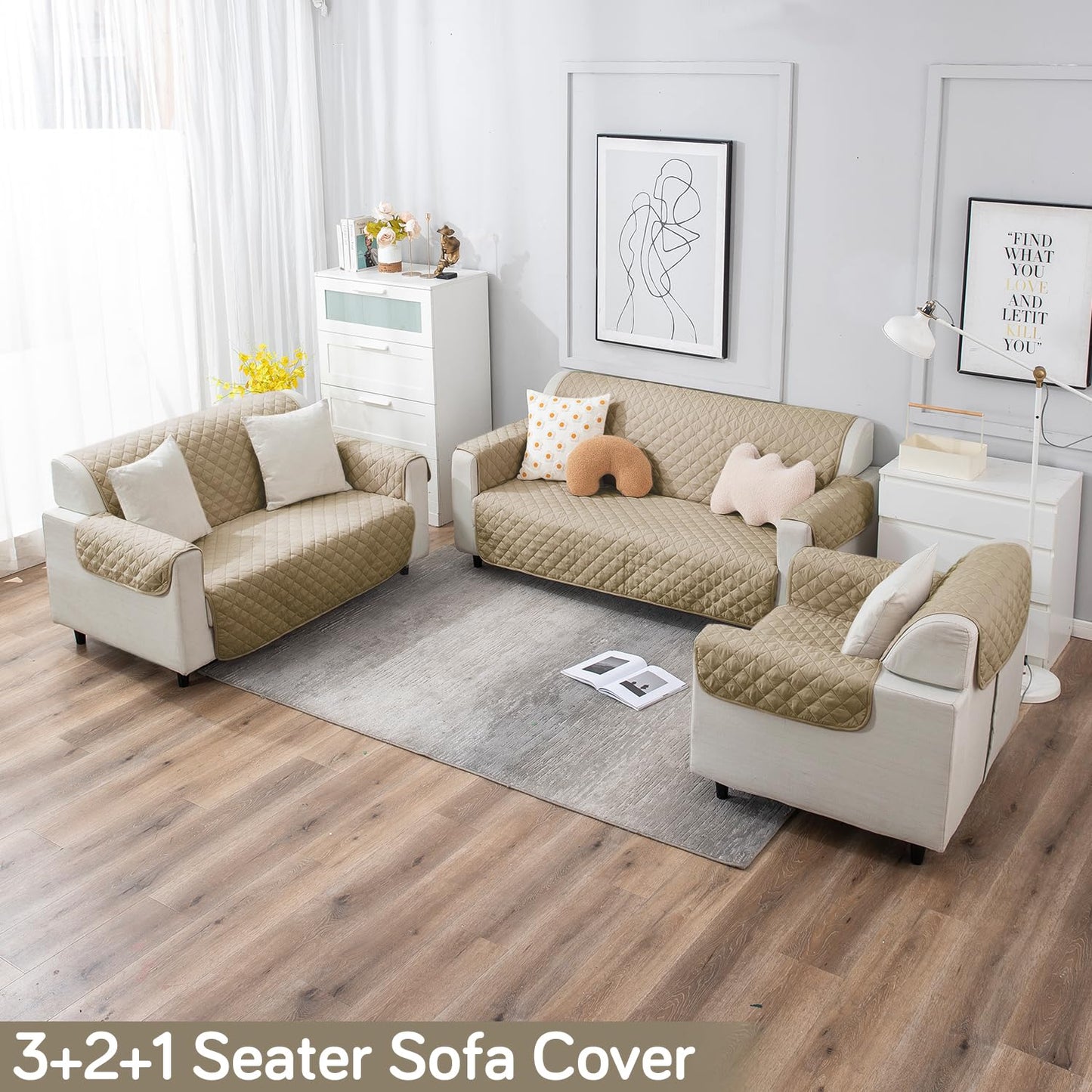 UrbanQuilt Quilted Polyester Sofa Cover Mat Pet Friendly, Beige