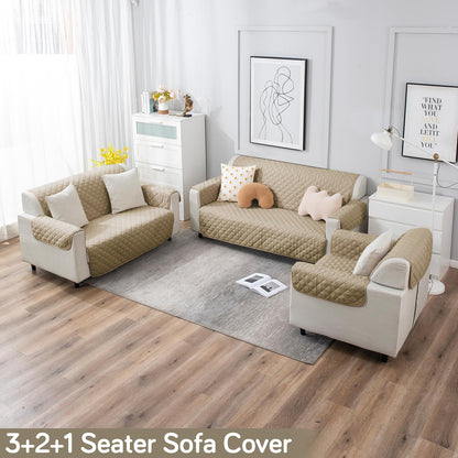 UrbanQuilt Quilted Polyester Sofa Cover Mat Pet Friendly, Beige