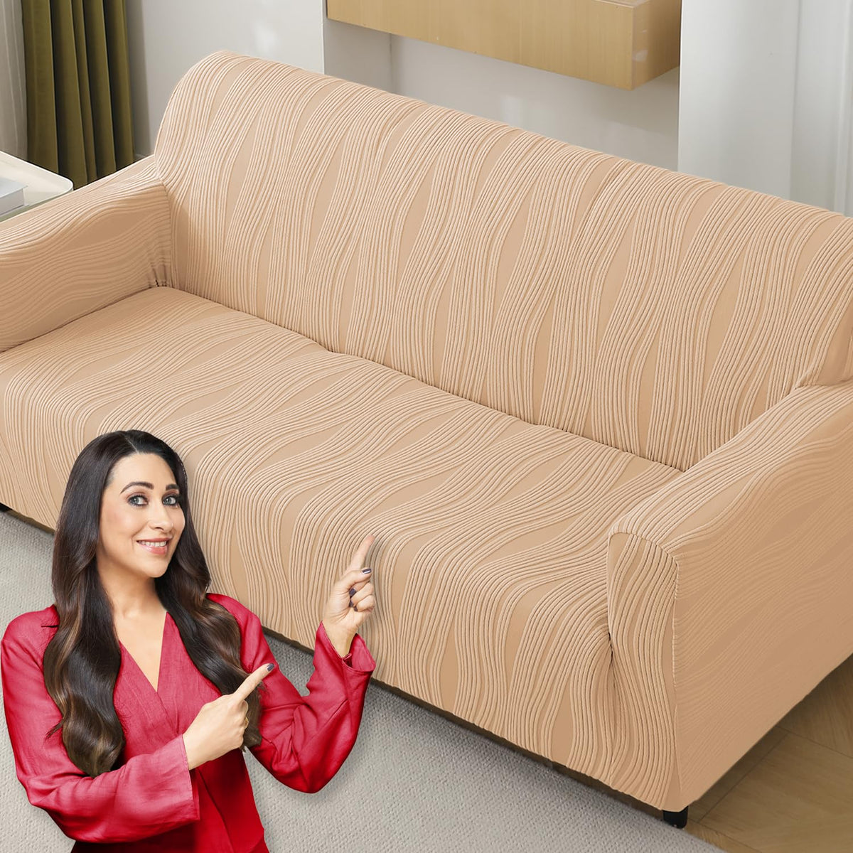 Buy blush beige colour nestiva series knitting jacquard 3 seater sofa cover​s