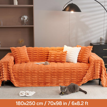 Luxury Waxy Faux Rabbit Fluffy Plush Sofa Throw, Amber Gold