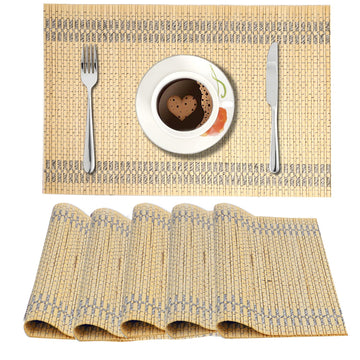 Reversible Bamboo Placemats for Dining Table Set of 6, 45x30 cm