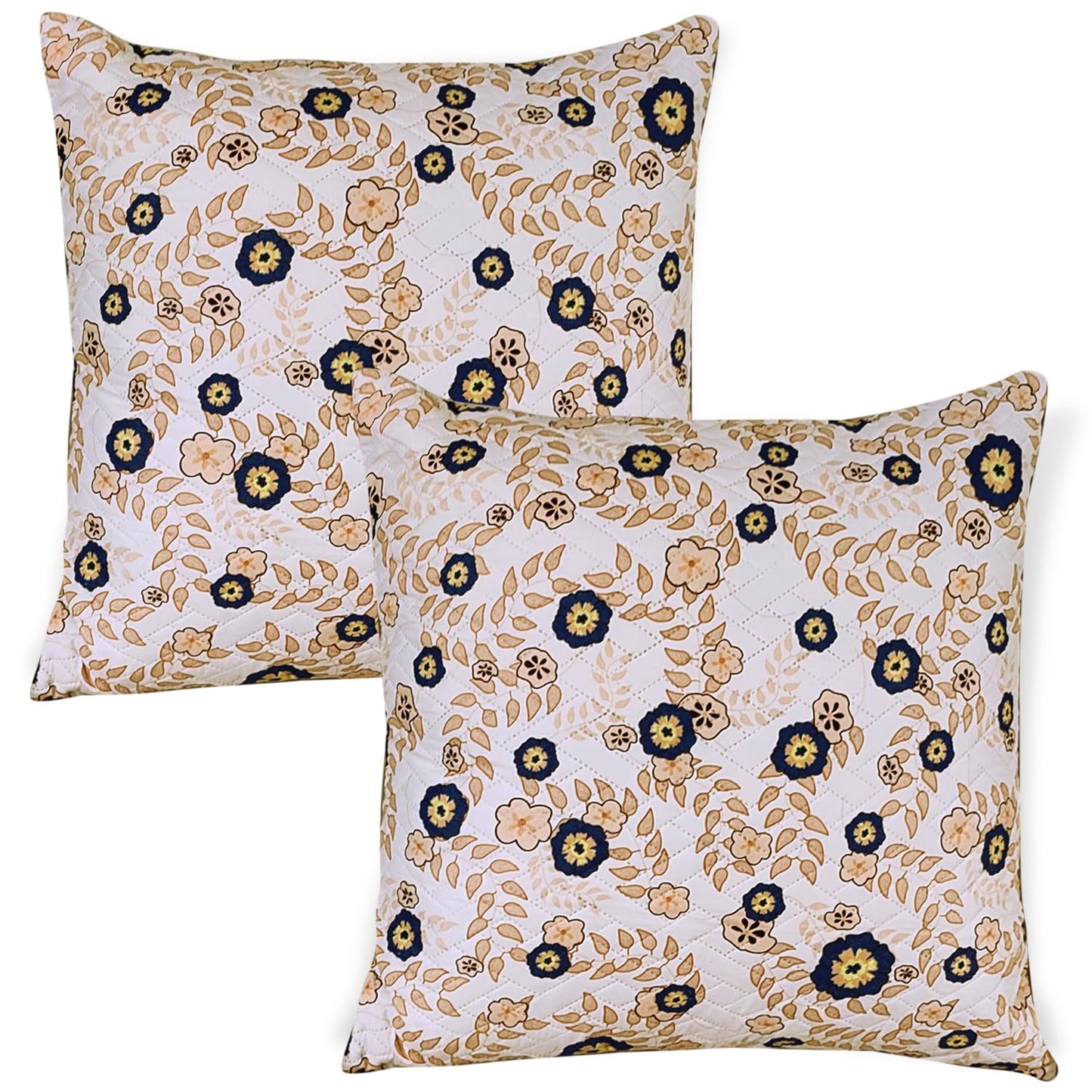 HOKIPO Printed Quilted Sofa Cushion Cover Pack of 2, Light Peach Candytuft
