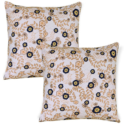 HOKIPO Printed Quilted Sofa Cushion Cover Pack of 2, Light Peach Candytuft