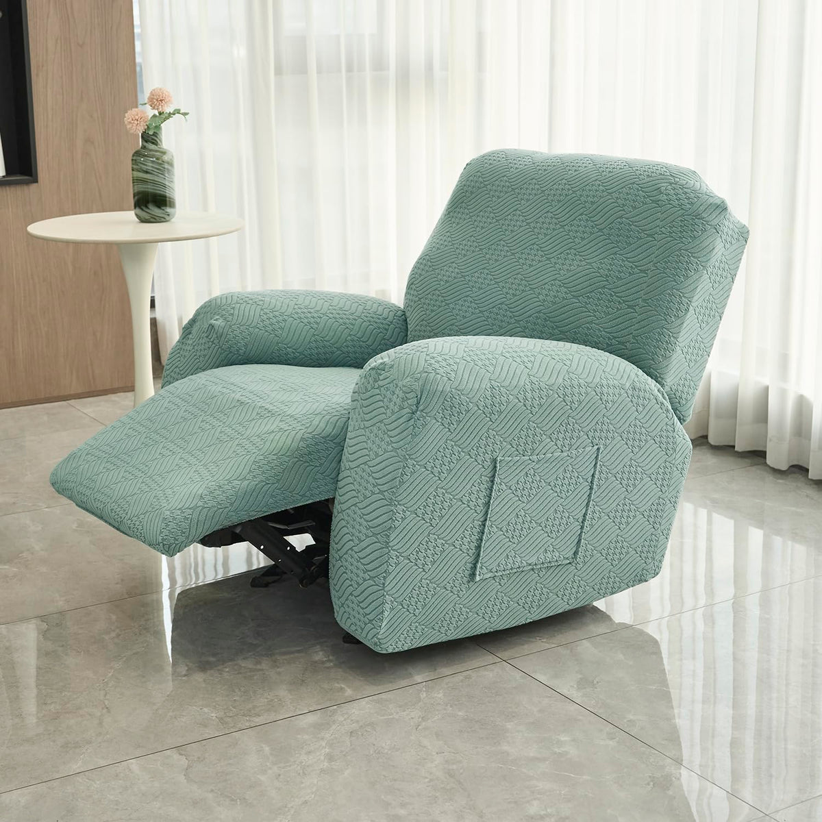Buy Green Colour Jacquard Single Seater Recliner Sofa Cover