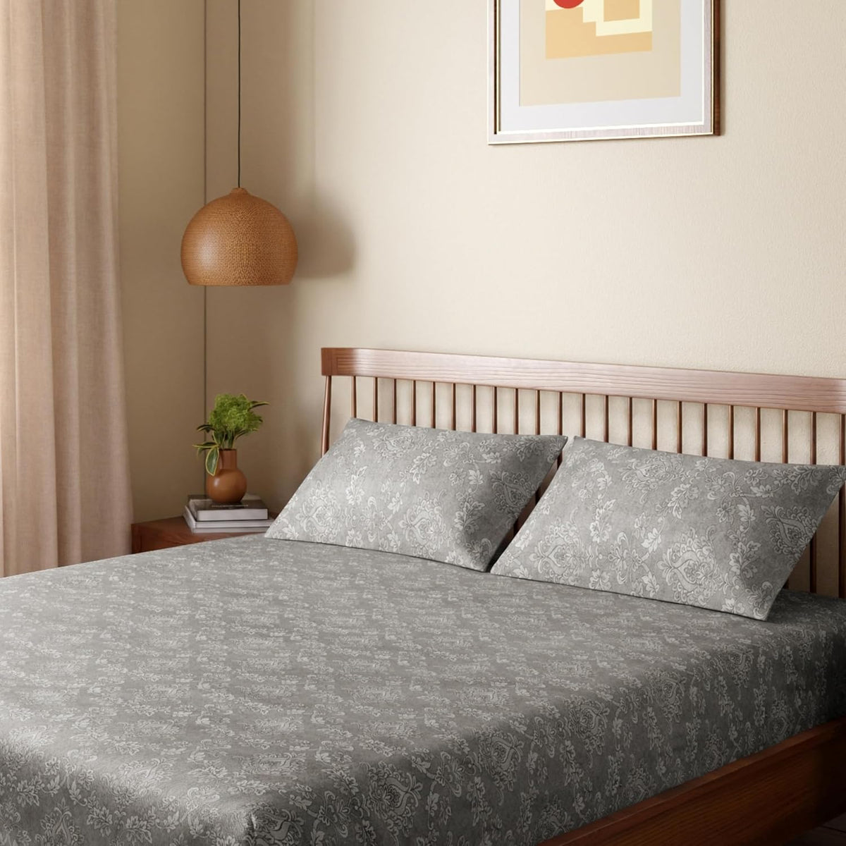 HOKIPO King Size Cotton Bedsheet, 2 Pillow Covers, Reversible, Sage Green - image 10