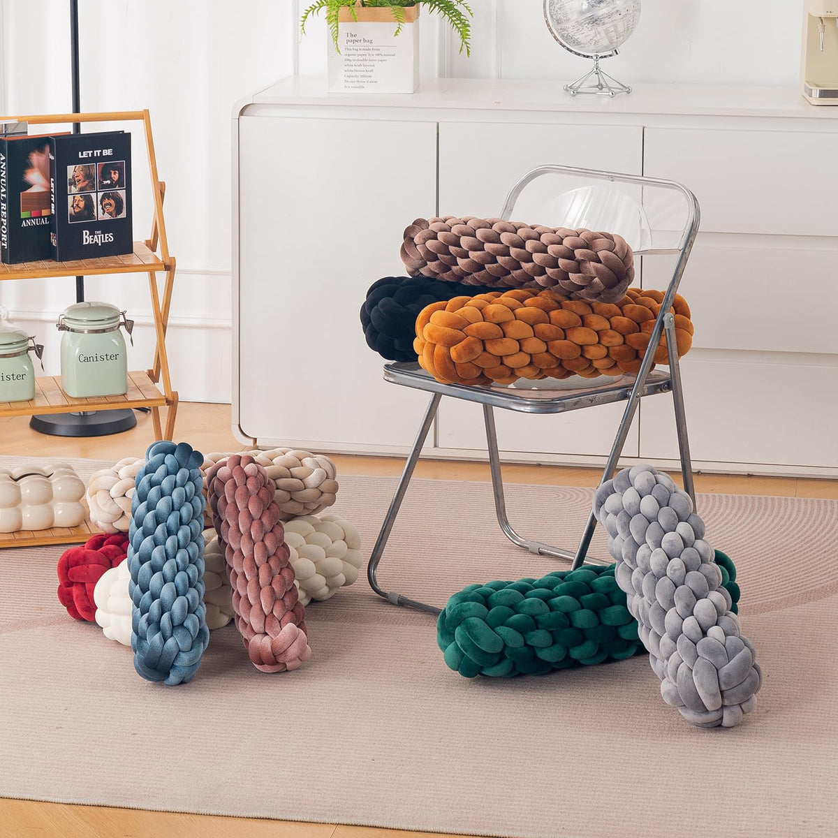 HOKIPO Braided Knot Bolster Cushion for Sofa, Chair & Bed, 45 cm, Brown