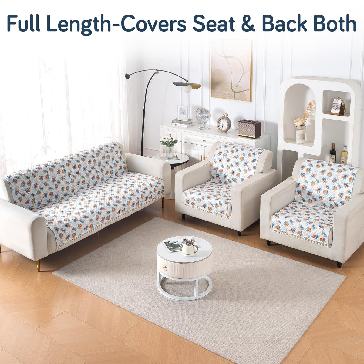 Quilted Sofa Cover 5-Seater Sofa Cover (3+1+1), Tassel Twigs | Abstract Petals