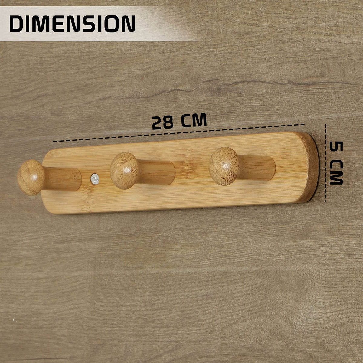 Bamboo Heavy Duty Wall Mounted Hooks for Hanging - Set of 3 Hooks