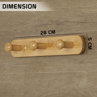 Bamboo Wooden Heavy Duty Wall Mounted Hooks for Hanging - 3/4/5 Hooks Rail