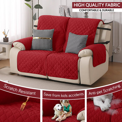 UrbanQuilt Recliner Sofa Slipcover Mat with Dual Belt for 1/2/3 Seater - Scarlet Red