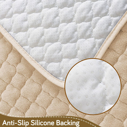 Diamond Plush Premium Quilted L Shape Sofa Cover Seat Mat, Beige