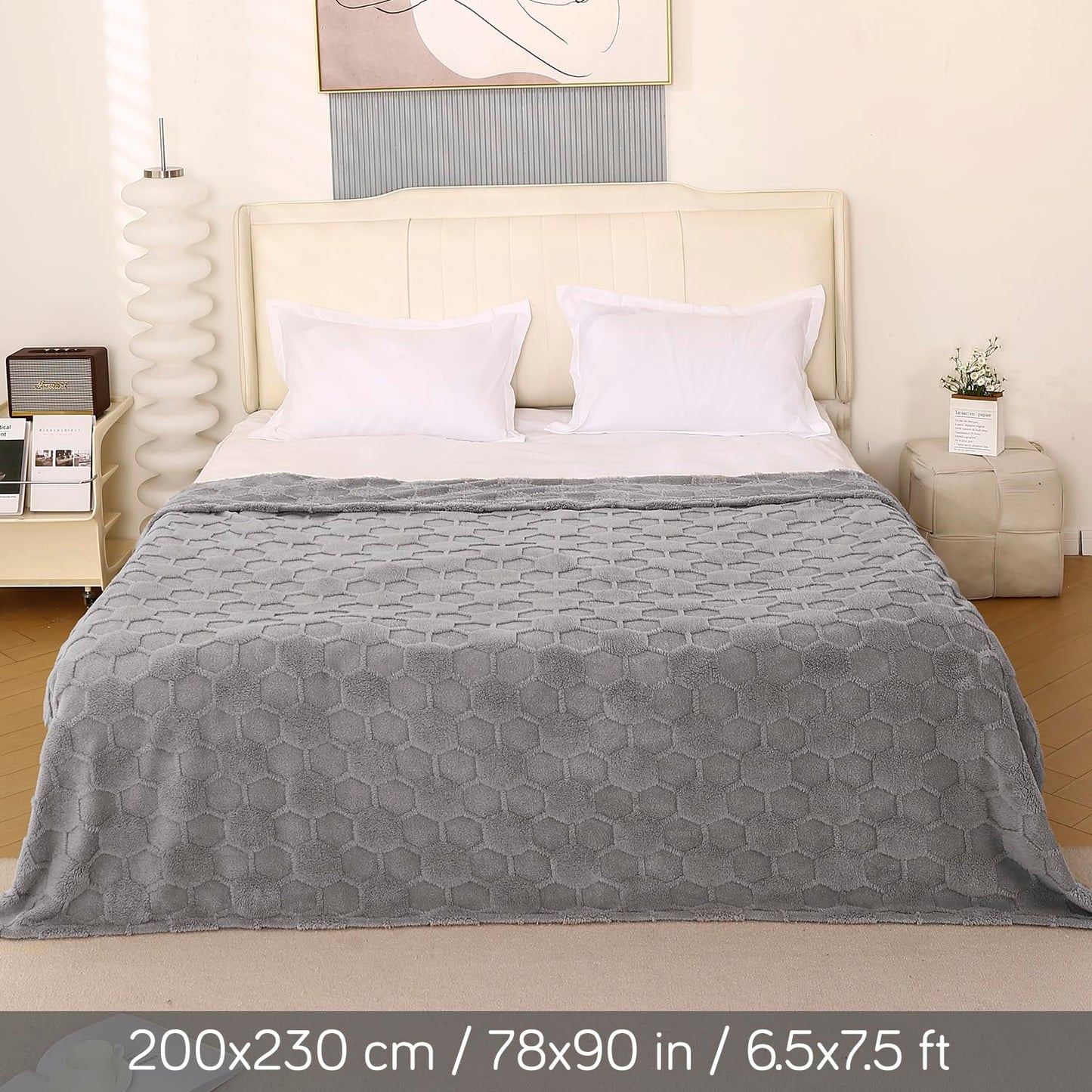 220 GSM Flannel AC Throw Blanket Double Bed Queen, 200x230 cm / 6.5x7.5 feet, Cloud Grey