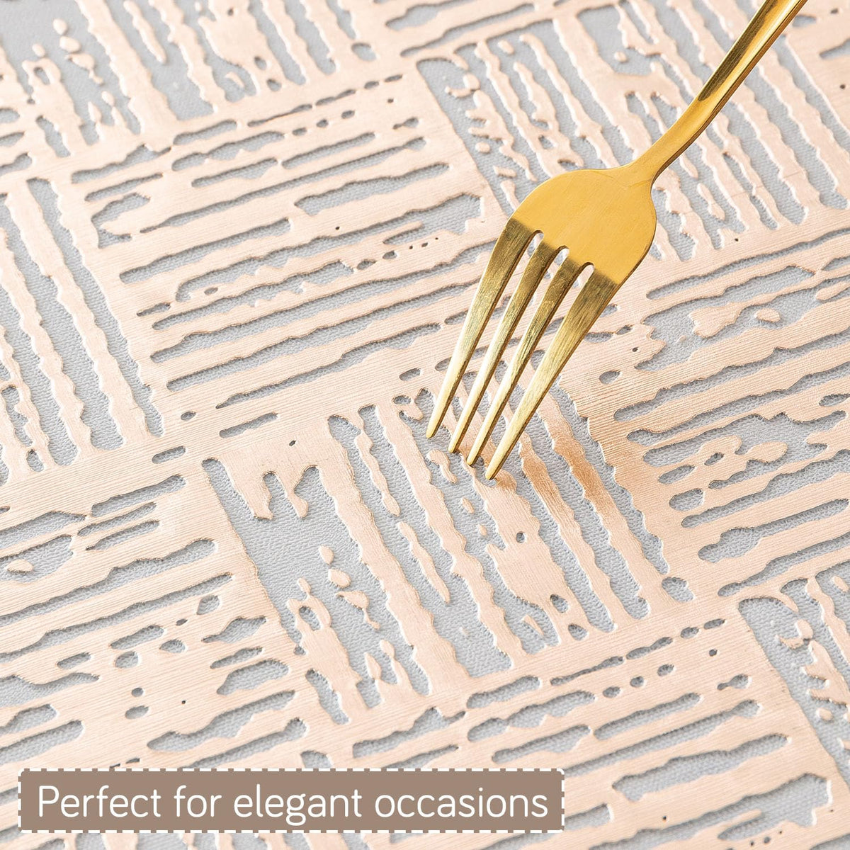 Metallic Glow Shining Mats for Dining Table, Tree Bark - Beige Gold
