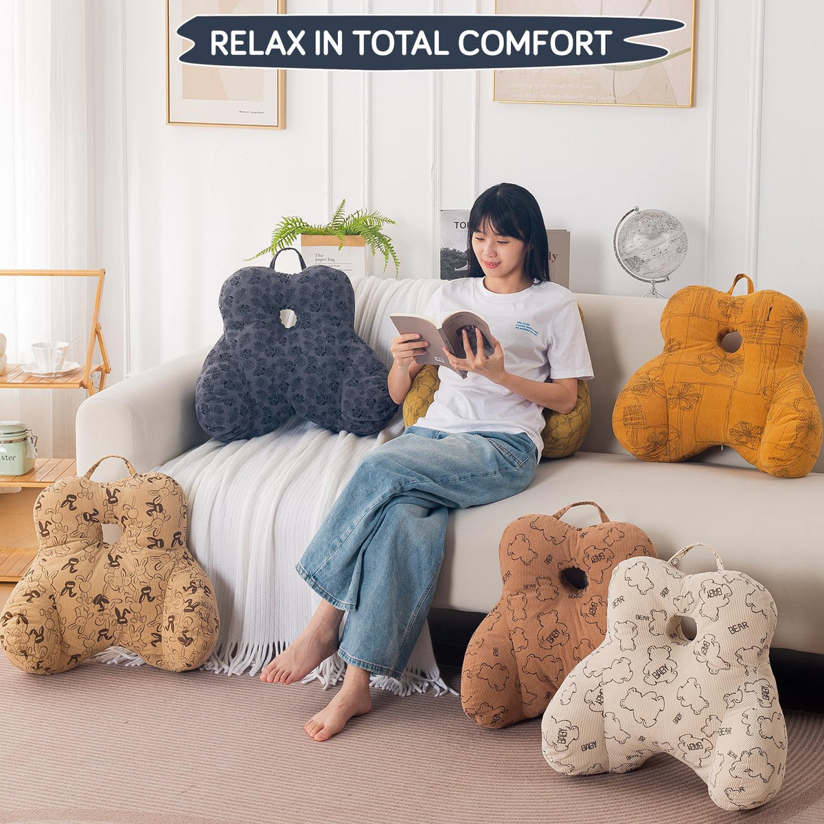 HOKIPO Teddy Lumbar Back Support Cushion, Dark Grey