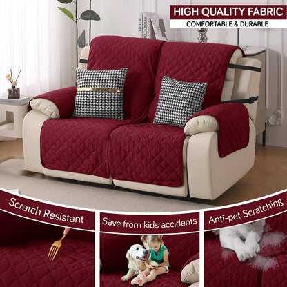 UrbanQuilt Recliner Sofa Slipcover Mat with Dual Belt for 1/2/3 Seater - Maroon